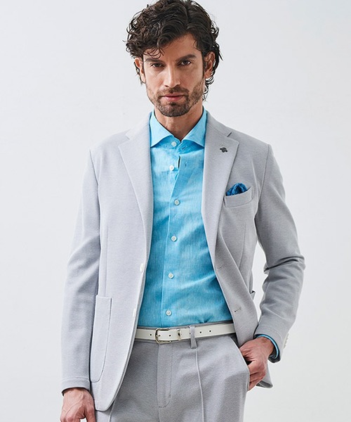 g-stage（ジーステージ）の「清涼＆吸水速乾 バーズアイ ストレッチ テーラードジャケット（セットアップ・メンズ・ライトブルー/ベージュ/ライトグレー・44/48/46/50）」の10枚目の写真