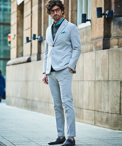 g-stage（ジーステージ）の「清涼＆吸水速乾 バーズアイ ストレッチ テーラードジャケット（セットアップ・メンズ・ライトブルー/ベージュ/ライトグレー・44/48/46/50）」の6枚目の写真