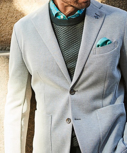 g-stage（ジーステージ）の「清涼＆吸水速乾 バーズアイ ストレッチ テーラードジャケット（セットアップ・メンズ・ライトブルー/ベージュ/ライトグレー・44/48/46/50）」の4枚目の写真