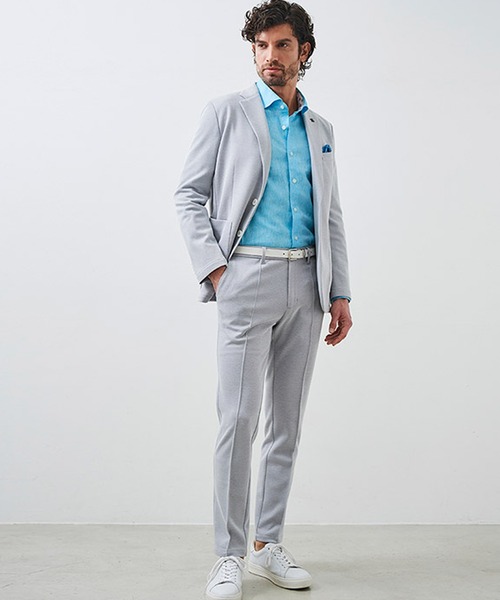 g-stage（ジーステージ）の「清涼＆吸水速乾 バーズアイ ストレッチ テーラードジャケット（セットアップ・メンズ・ライトブルー/ベージュ/ライトグレー・44/48/46/50）」の12枚目の写真