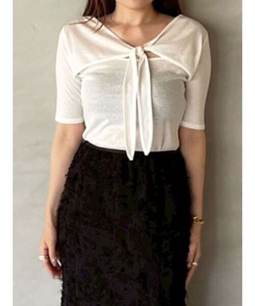 LAGUNAMOON（ラグナムーン）の「2WAYリボンシアーカットプルオーバー（Tシャツ/カットソー・レディース・ブラック/ホワイト/クリーム・FREE）」の14枚目の写真