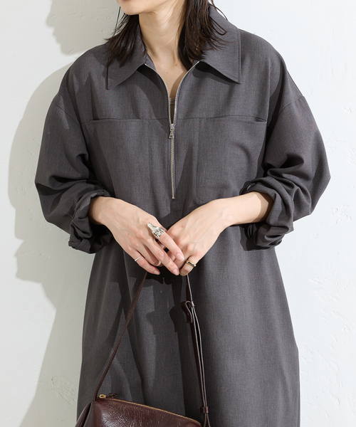 JOURNAL STANDARD（ジャーナルスタンダード）の「ウーリッシュツイルハーフジップワンピース（ワンピース・レディース・チャコールグレー/アイボリー/ネイビー・FREE）」の15枚目の写真