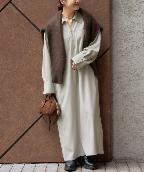 JOURNAL STANDARD（ジャーナルスタンダード）の「ウーリッシュツイルハーフジップワンピース（ワンピース・レディース・チャコールグレー/アイボリー/ネイビー・FREE）」の12枚目の写真