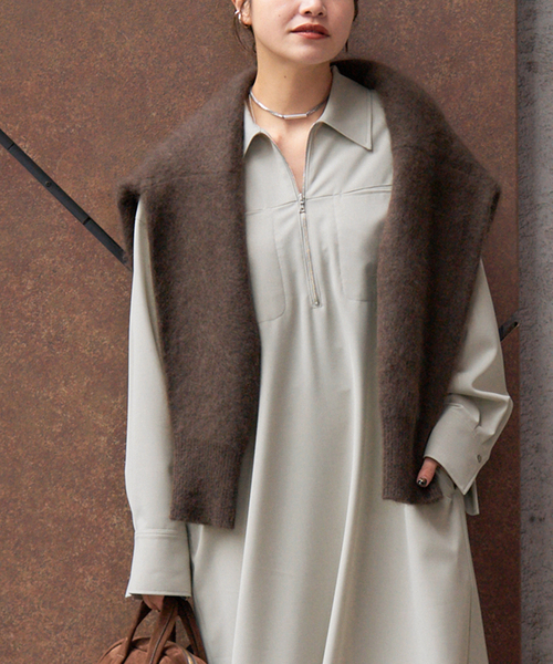 JOURNAL STANDARD（ジャーナルスタンダード）の「ウーリッシュツイルハーフジップワンピース（ワンピース・レディース・チャコールグレー/アイボリー/ネイビー・FREE）」の11枚目の写真