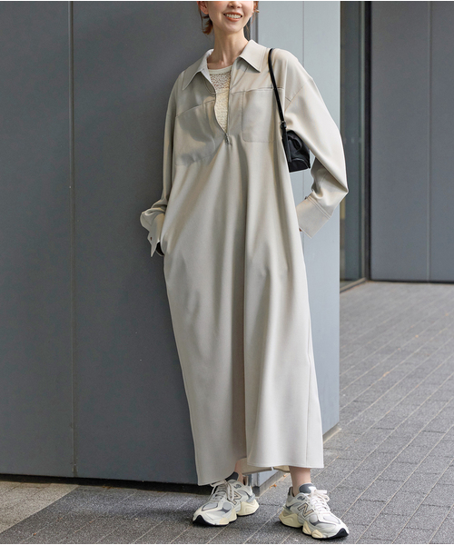 JOURNAL STANDARD（ジャーナルスタンダード）の「ウーリッシュツイルハーフジップワンピース（ワンピース・レディース・チャコールグレー/アイボリー/ネイビー・FREE）」の6枚目の写真