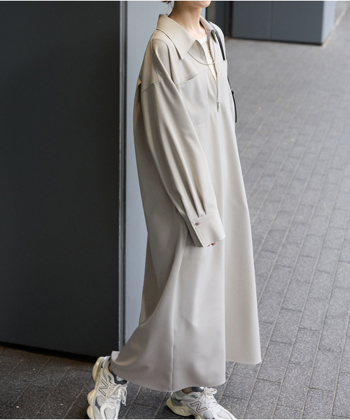 JOURNAL STANDARD（ジャーナルスタンダード）の「ウーリッシュツイルハーフジップワンピース（ワンピース・レディース・チャコールグレー/アイボリー/ネイビー・FREE）」の5枚目の写真