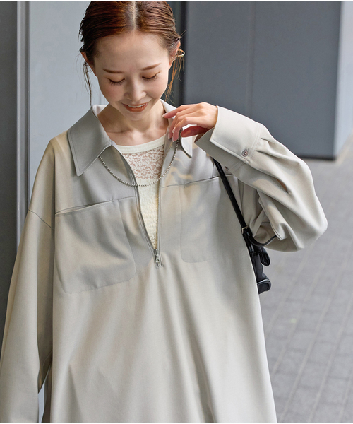 JOURNAL STANDARD（ジャーナルスタンダード）の「ウーリッシュツイルハーフジップワンピース（ワンピース・レディース・チャコールグレー/アイボリー/ネイビー・FREE）」の4枚目の写真