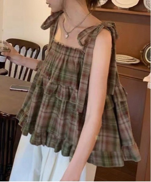 VIBGYOR(ヴィブジョー)の「マドラスチェックフリルキャミ(CZ)(キャミソール・レディース・レッド/ブラウン・MEDIUM/LARGE)」の7枚目の写真