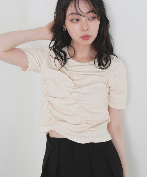 mina perhonen ライオンTシャツ look ギャザー 36日 本製 NARU(ナル) 40/2天竺 BoyMeetsGirl-Tシャツ 649010 | all_items