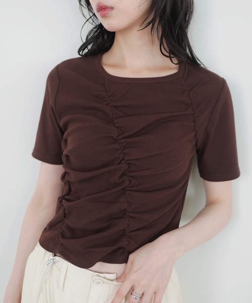 シャーリングギャザーTシャツ（Tシャツ/カットソー）｜LIAN（リアン