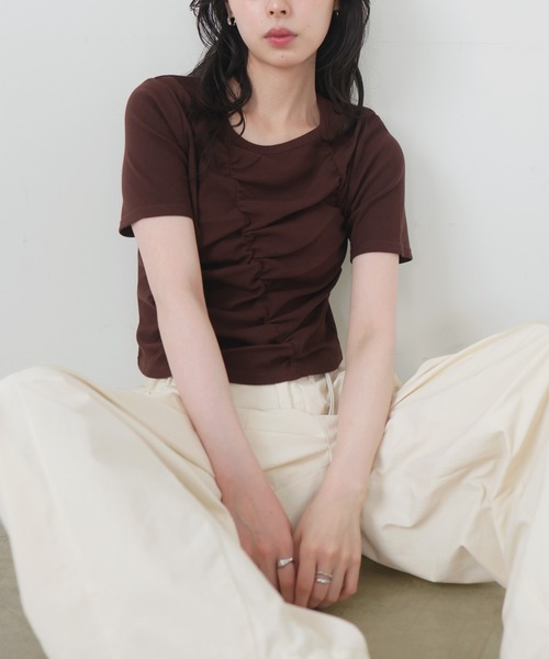 mina perhonen ライオンTシャツ look ギャザー 36日 本製 NARU(ナル) 40/2天竺 BoyMeetsGirl-Tシャツ 649010 | all_items