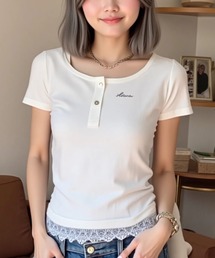 A'GEM/9 × .kom 『.KOMZ/ドットケーオーエムゼット』リボンサイドドロスト クロップドTシャツ