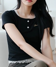 A'GEM/9 × .kom 『.KOMZ/ドットケーオーエムゼット』リボンサイドドロスト クロップドTシャツ