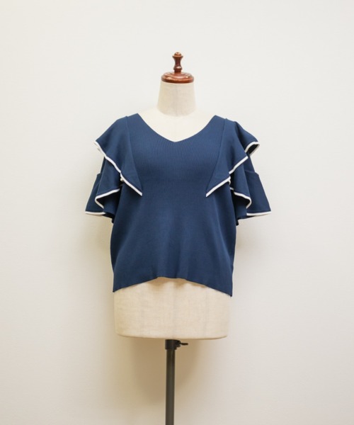 CLETTE(クレット)の「配色ラインフリルニット(ニット/セーター・レディース・ブラック/ネイビー・LL/3L/4L)」の14枚目の写真