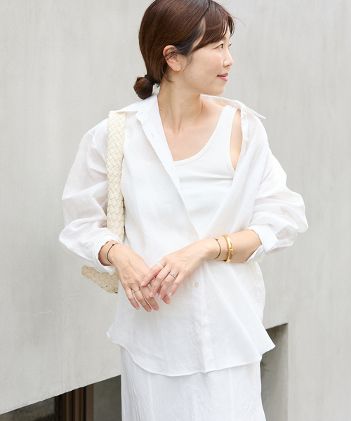 美品 Plage プラージュ アサvolumeシャツ リネン シャツ ホワイト plage（プラージュ）の「アサ volume シャツ◇（シャツ/ブラウス