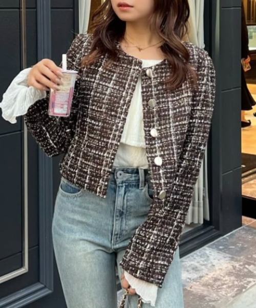 セール】【セットアップ対応】2WAYツイードショートジャケット 秋服
