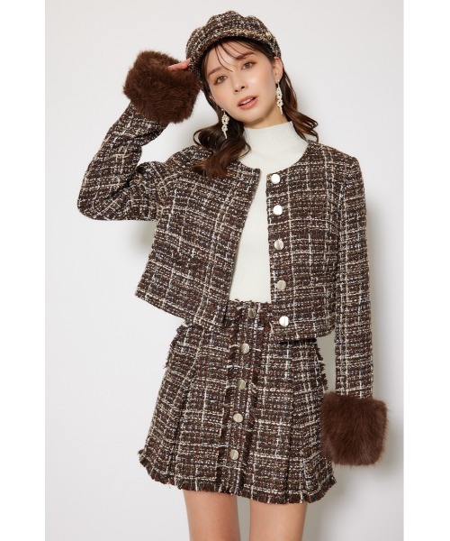 セットアップ対応】2WAYツイードショートジャケット 秋服（ノーカラー