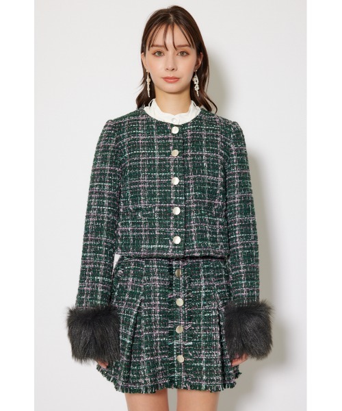 セットアップ対応】2WAYツイードショートジャケット 秋服（ノーカラー