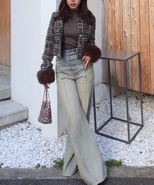 セットアップ対応】2WAYツイードショートジャケット 秋服（ノーカラー