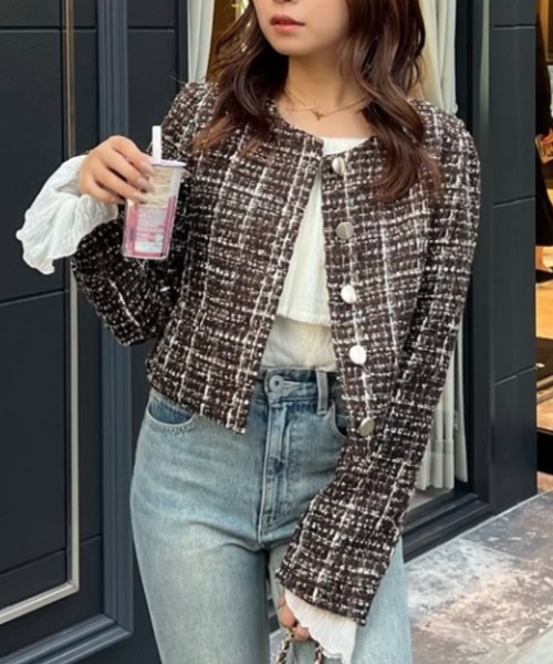 セール】【セットアップ対応】2WAYツイードショートジャケット 秋服