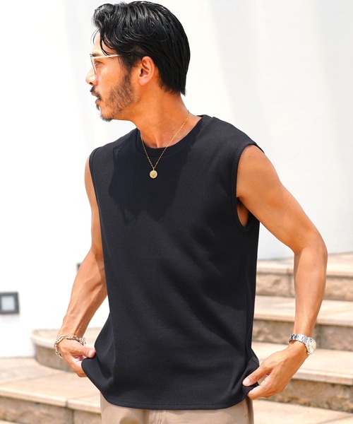 jiggys shop（ジギーズショップ）の「テレコ素材 リブ編み ノースリーブ タンクトップ（タンクトップ・メンズ・ブラック/ホワイト/チャコールグレー・X-LARGE/MEDIUM/LARGE）」の11枚目の写真