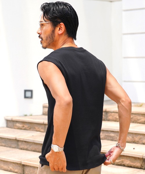 jiggys shop（ジギーズショップ）の「テレコ素材 リブ編み ノースリーブ タンクトップ（タンクトップ・メンズ・ブラック/ホワイト/チャコールグレー・X-LARGE/MEDIUM/LARGE）」の10枚目の写真