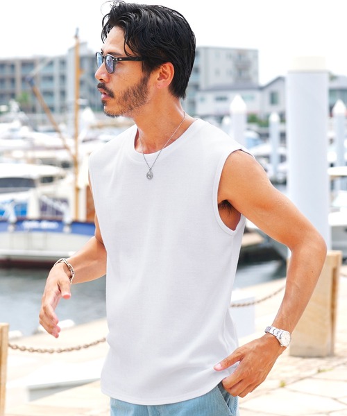 jiggys shop（ジギーズショップ）の「テレコ素材 リブ編み ノースリーブ タンクトップ（タンクトップ・メンズ・ブラック/ホワイト/チャコールグレー・X-LARGE/MEDIUM/LARGE）」の19枚目の写真