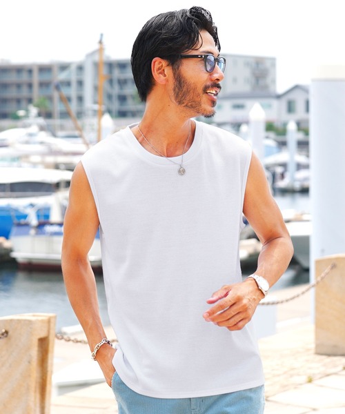 jiggys shop（ジギーズショップ）の「テレコ素材 リブ編み ノースリーブ タンクトップ（タンクトップ・メンズ・ブラック/ホワイト/チャコールグレー・X-LARGE/MEDIUM/LARGE）」の18枚目の写真