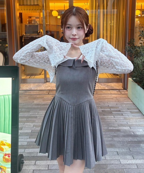 one after another NICE CLAUP(ワンアフターアナザーナイスクラップ)の「【Nono企画】トップスセットプリーツミニワンピース(ワンピース・レディース・キャメル/インディゴブルー/グレー・FREE)」の2枚目の写真