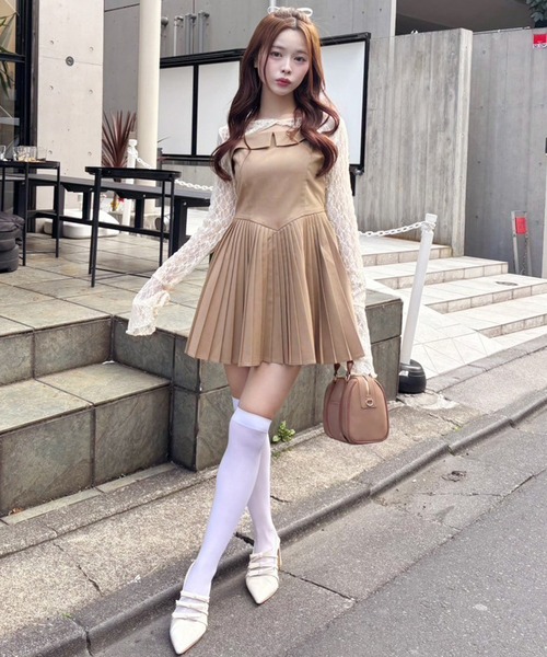 one after another NICE CLAUP(ワンアフターアナザーナイスクラップ)の「【Nono企画】トップスセットプリーツミニワンピース(ワンピース・レディース・キャメル/インディゴブルー/グレー・FREE)」の6枚目の写真