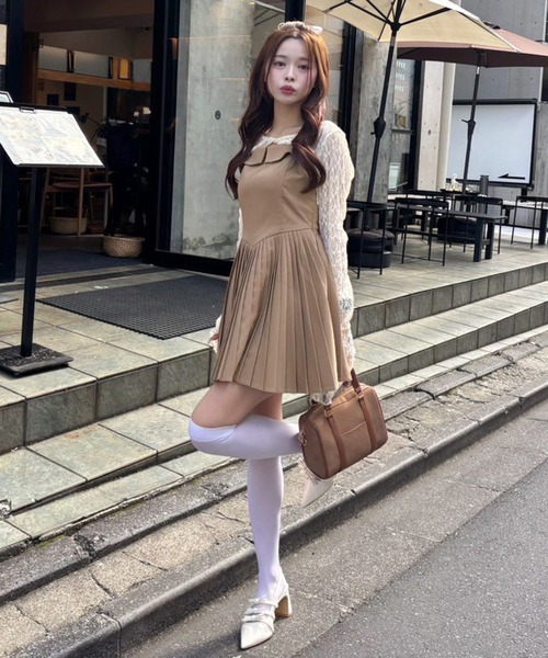 one after another NICE CLAUP(ワンアフターアナザーナイスクラップ)の「【Nono企画】トップスセットプリーツミニワンピース(ワンピース・レディース・キャメル/インディゴブルー/グレー・FREE)」の7枚目の写真