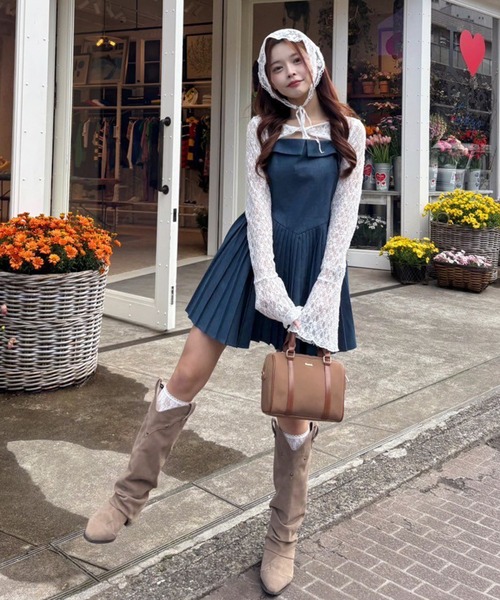 one after another NICE CLAUP(ワンアフターアナザーナイスクラップ)の「【Nono企画】トップスセットプリーツミニワンピース(ワンピース・レディース・キャメル/インディゴブルー/グレー・FREE)」の14枚目の写真