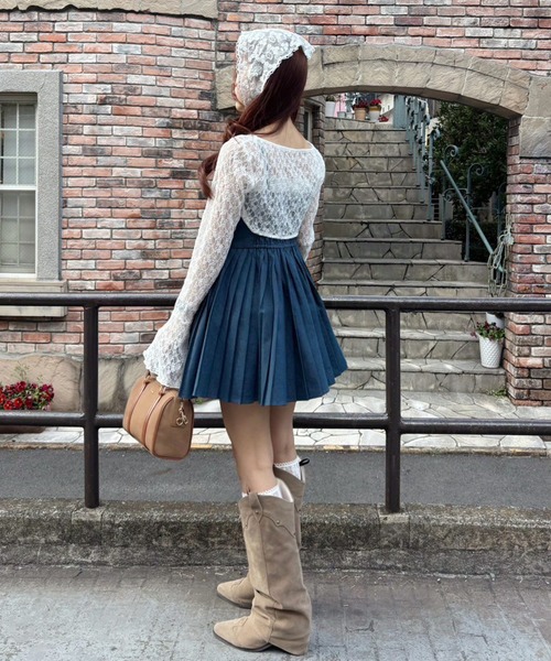 one after another NICE CLAUP(ワンアフターアナザーナイスクラップ)の「【Nono企画】トップスセットプリーツミニワンピース(ワンピース・レディース・キャメル/インディゴブルー/グレー・FREE)」の16枚目の写真