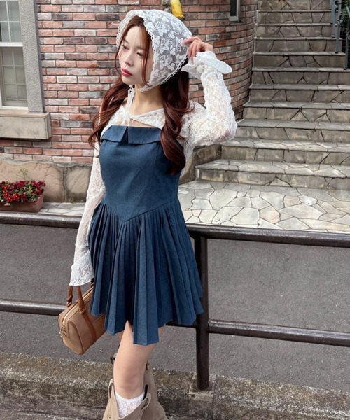 one after another NICE CLAUP(ワンアフターアナザーナイスクラップ)の「【Nono企画】トップスセットプリーツミニワンピース(ワンピース・レディース・キャメル/インディゴブルー/グレー・FREE)」の18枚目の写真