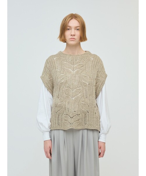 mizuiroind（ミズイロインド）の「mizuiro ind シアーケーブル柄ベスト（ベスト・レディース・ネイビー/キナリ/チャコールグレー・FREE）」の3枚目の写真