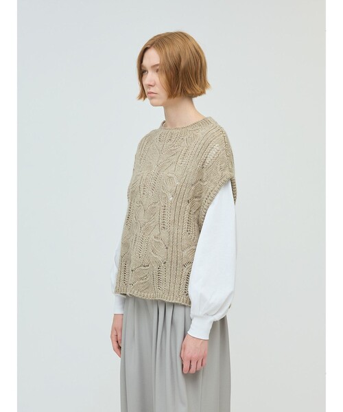 mizuiroind（ミズイロインド）の「mizuiro ind シアーケーブル柄ベスト（ベスト・レディース・ネイビー/キナリ/チャコールグレー・FREE）」の8枚目の写真