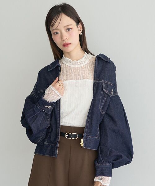 earth music&ecology(アースミュージックアンドエコロジー)の「ショートジップデニムジャケット(デニムジャケット・レディース・ライトインディゴブルー/インディゴブルー・FREE)」の18枚目の写真