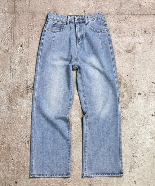 MAISON SELECT(メゾンセレクト)の「7E14 タック付きストレート フェードパンツ ルーズシルエット(デニムパンツ・レディース・ブルー・S/M/L/XL)」の6枚目の写真