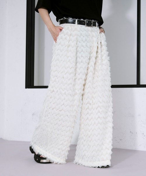 Ellno Loset（エルノロゼット）の「カットジャガードシアーパンツ/SETUP対応（スラックス・メンズ・オフホワイト/ブラック・X-SMALL/SMALL/MEDIUM/LARGE）」の2枚目の写真