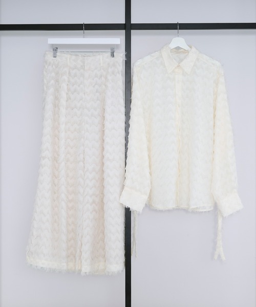 Ellno Loset（エルノロゼット）の「カットジャガードシアーパンツ/SETUP対応（スラックス・メンズ・オフホワイト/ブラック・X-SMALL/SMALL/MEDIUM/LARGE）」の5枚目の写真