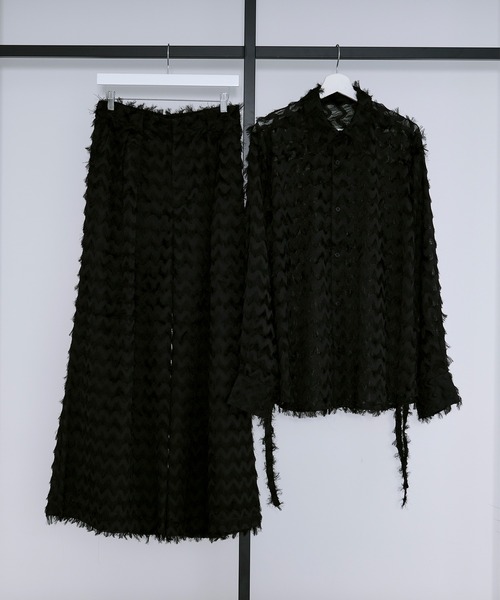 Ellno Loset（エルノロゼット）の「カットジャガードシアーパンツ/SETUP対応（スラックス・メンズ・オフホワイト/ブラック・X-SMALL/SMALL/MEDIUM/LARGE）」の4枚目の写真