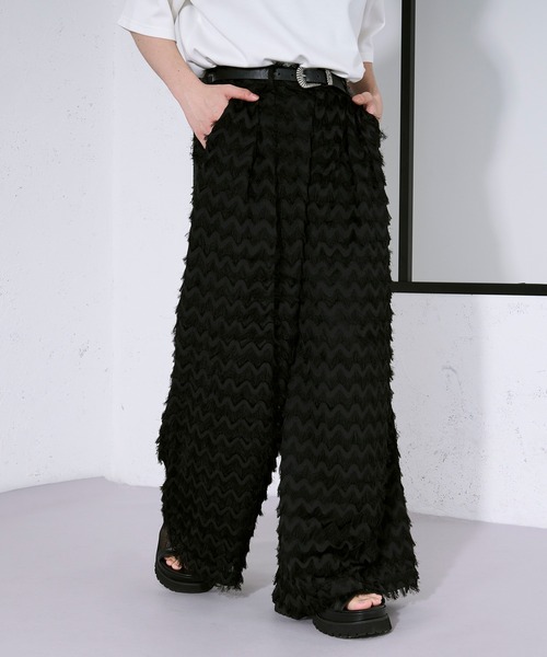 Ellno Loset（エルノロゼット）の「カットジャガードシアーパンツ/SETUP対応（スラックス・メンズ・オフホワイト/ブラック・X-SMALL/SMALL/MEDIUM/LARGE）」の3枚目の写真