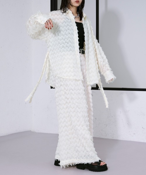 Ellno Loset（エルノロゼット）の「カットジャガードシアーパンツ/SETUP対応（スラックス・メンズ・オフホワイト/ブラック・X-SMALL/SMALL/MEDIUM/LARGE）」の9枚目の写真