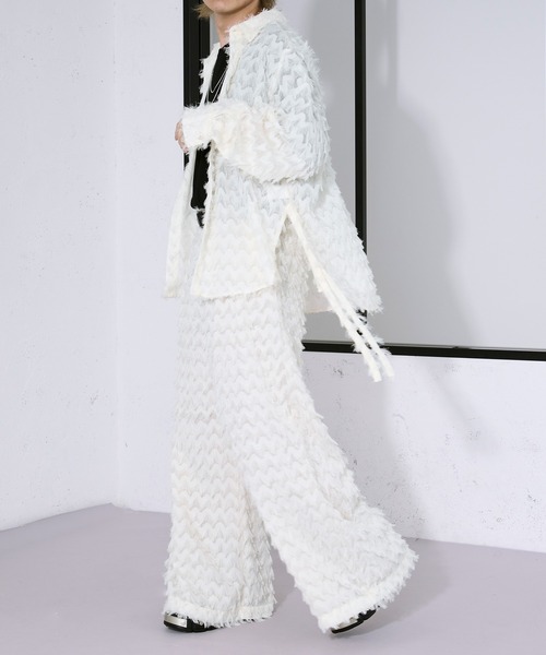 Ellno Loset（エルノロゼット）の「カットジャガードシアーパンツ/SETUP対応（スラックス・メンズ・オフホワイト/ブラック・X-SMALL/SMALL/MEDIUM/LARGE）」の18枚目の写真