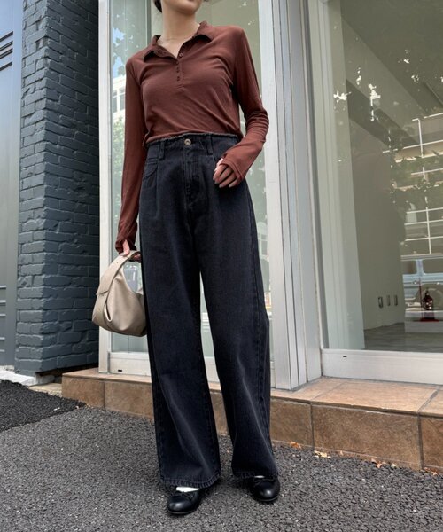 WILLOW（ウィロー）の「【willow】断ち切りワイドデニム（デニムパンツ・レディース・ベージュ/ブラック・ONE SIZE）」の4枚目の写真