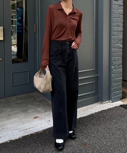 WILLOW（ウィロー）の「【willow】断ち切りワイドデニム（デニムパンツ・レディース・ベージュ/ブラック・ONE SIZE）」の5枚目の写真