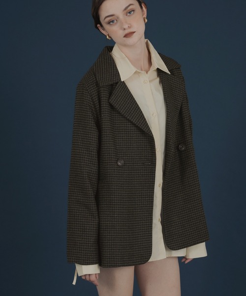 セール】ガンクラブチェック柄テイラードダブルジャケットコート