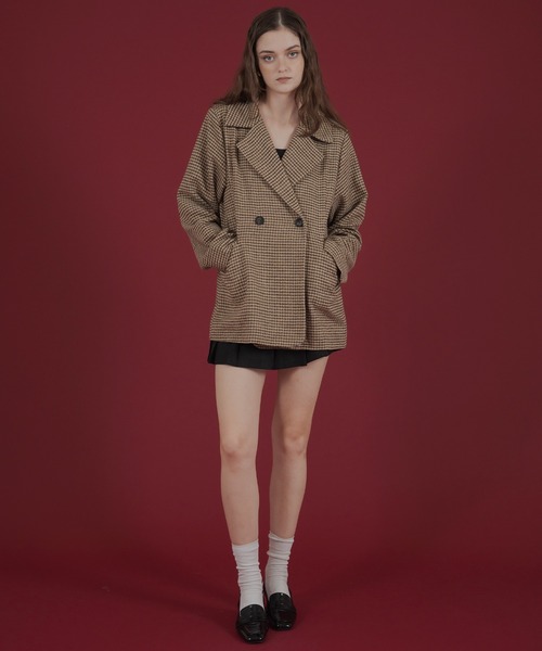 GANNI チェック柄 テーラードジャケット Chicory Coffee Check Wool Blazer | GANNI US