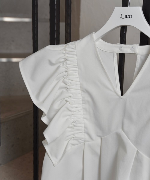v neck shoulder frill blouse / vネックショルダーフリル
