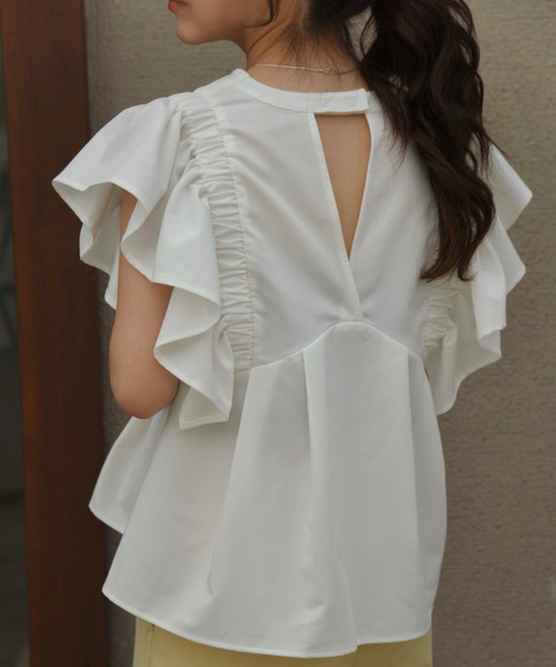 v neck shoulder frill blouse / vネックショルダーフリル